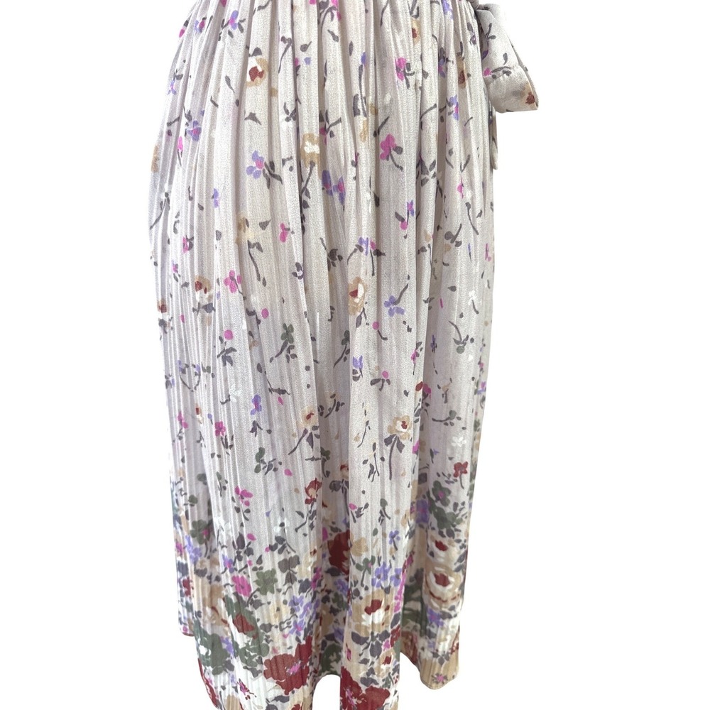Vintage Floral Pleated Tie Strap Midi Sheer Dress Cottagecore Boho Romantic S - Picture 4 of 6